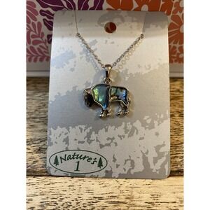 Vintage 2007 Abalone Inlay Shell Silver tone Buffalo Necklace